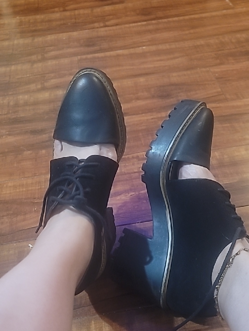 Black Cutout Lace-Up Platform Oxfords - Women Chunky Heels Size 39